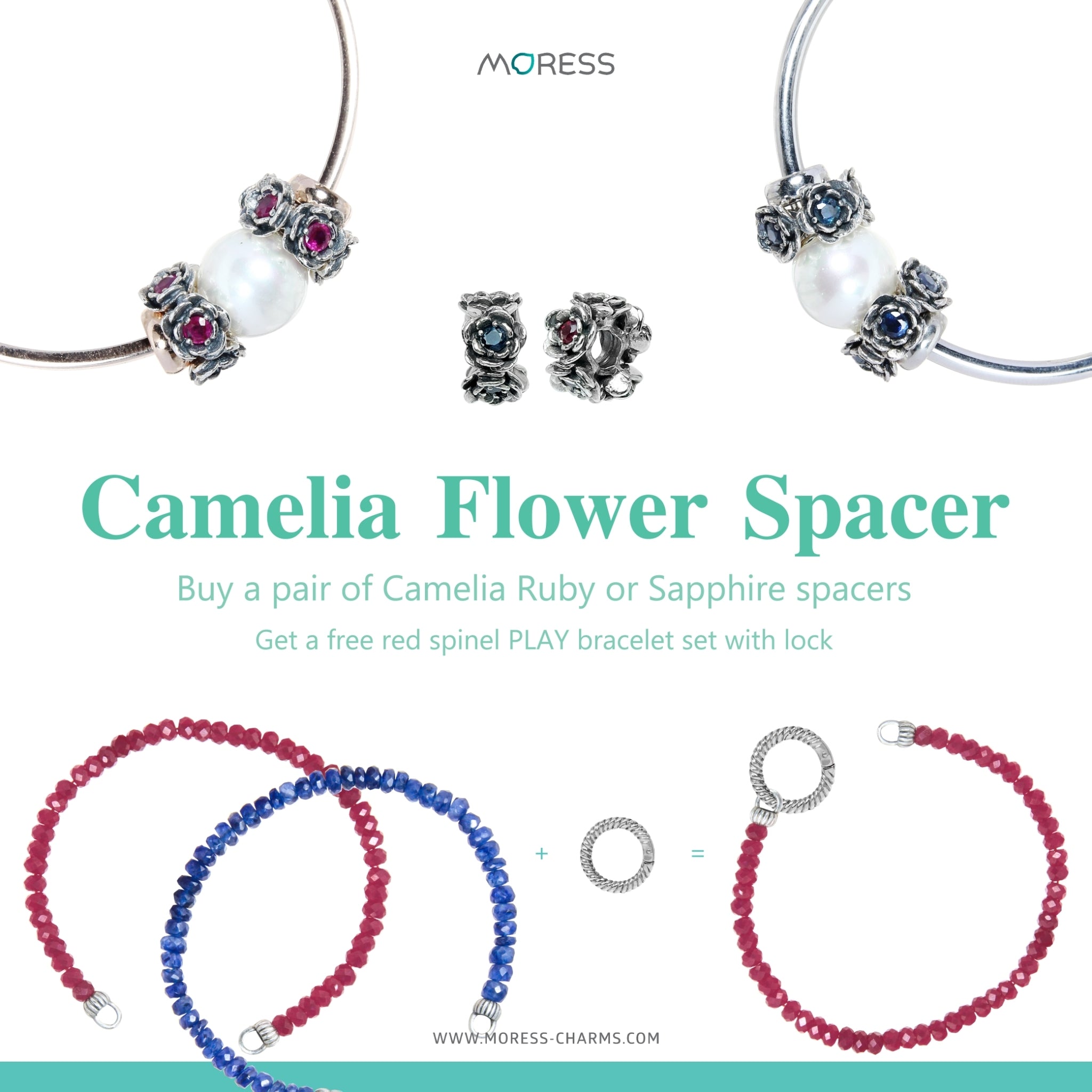 A Pair of Camelia Flower Ruby Spacer