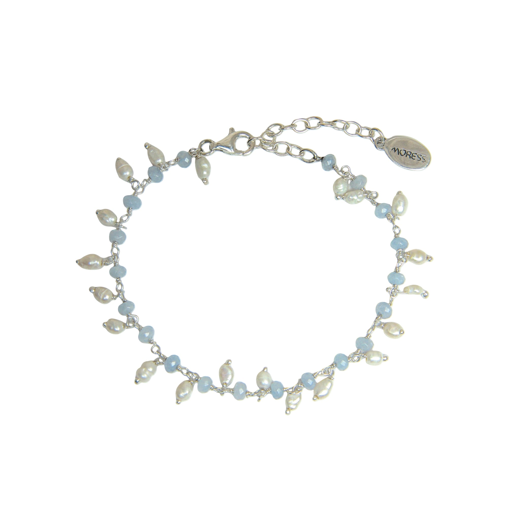 Ornament Bracelet with Blue Chalcedony and Pearl