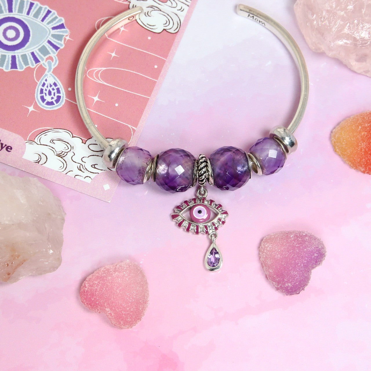 Violet Evil Eye Bangle Set