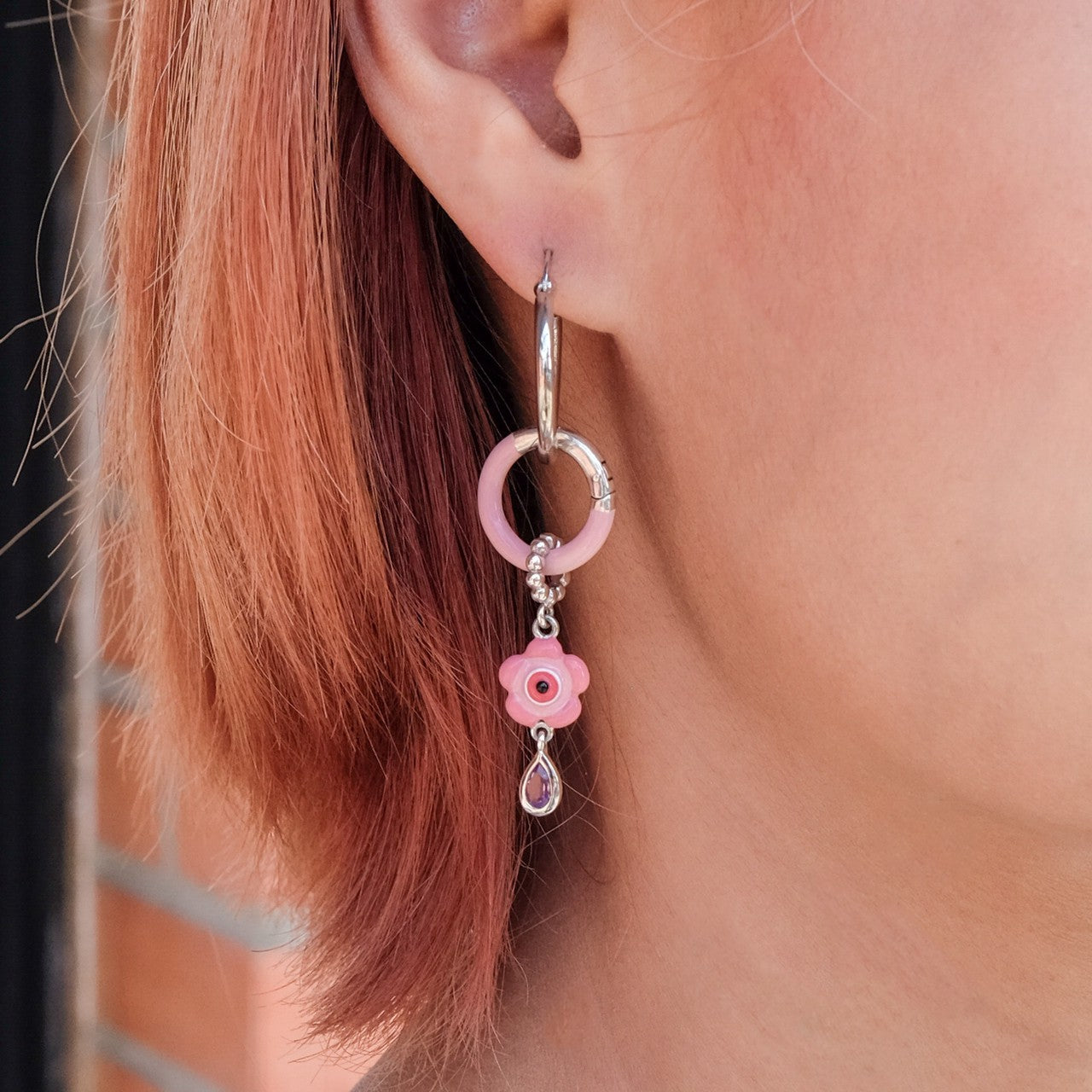 Pink Evil Eye Earrings Set