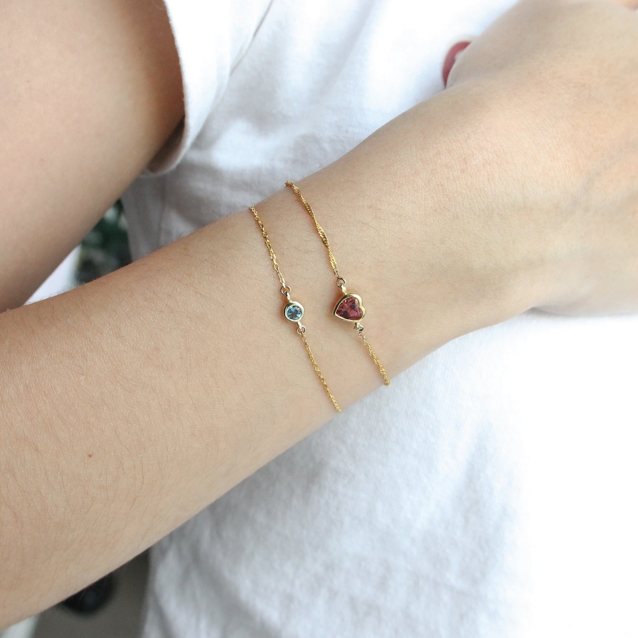 Heart: Solid 9K Gold Bracelet with Genuine Gemstones