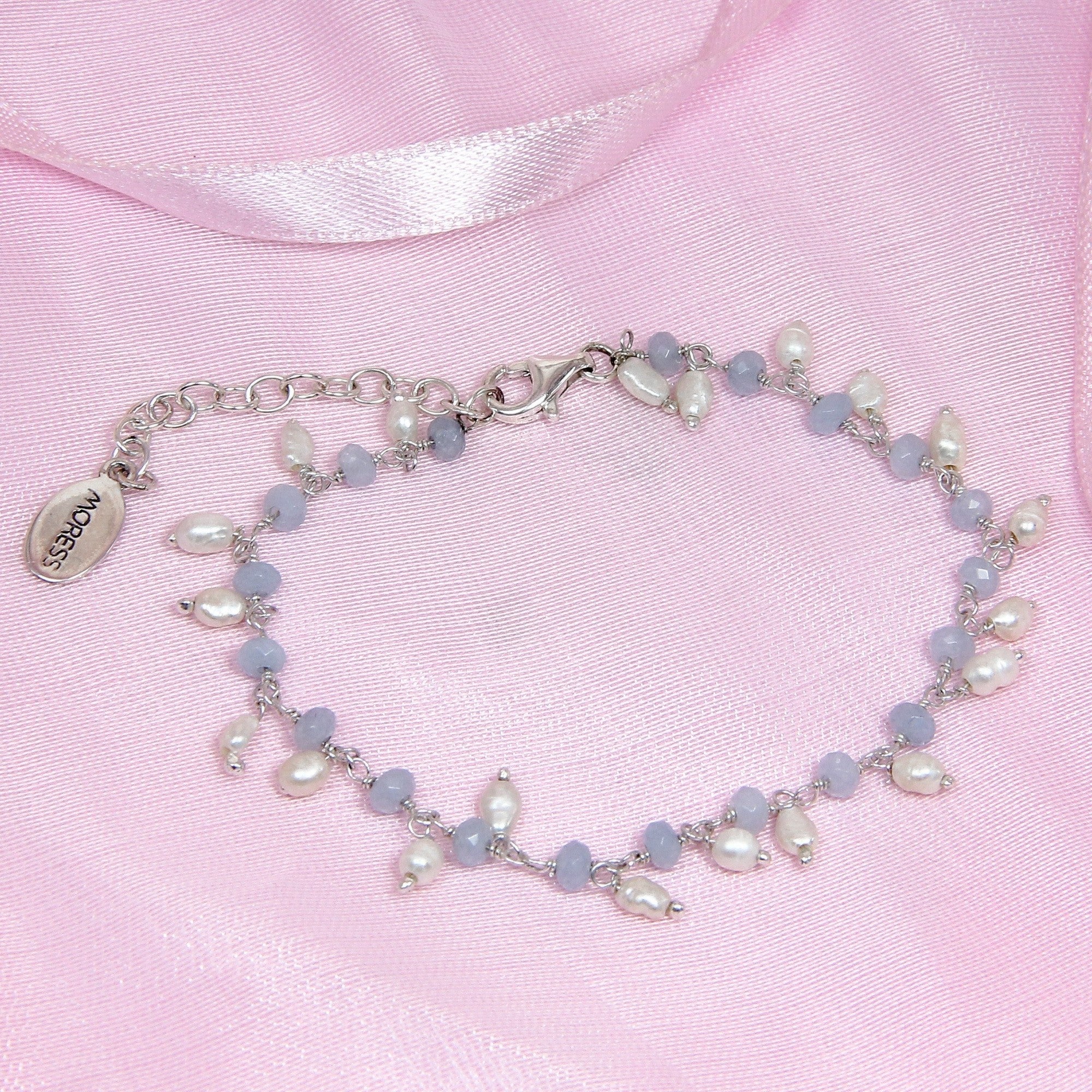Ornament Bracelet with Blue Chalcedony and Pearl