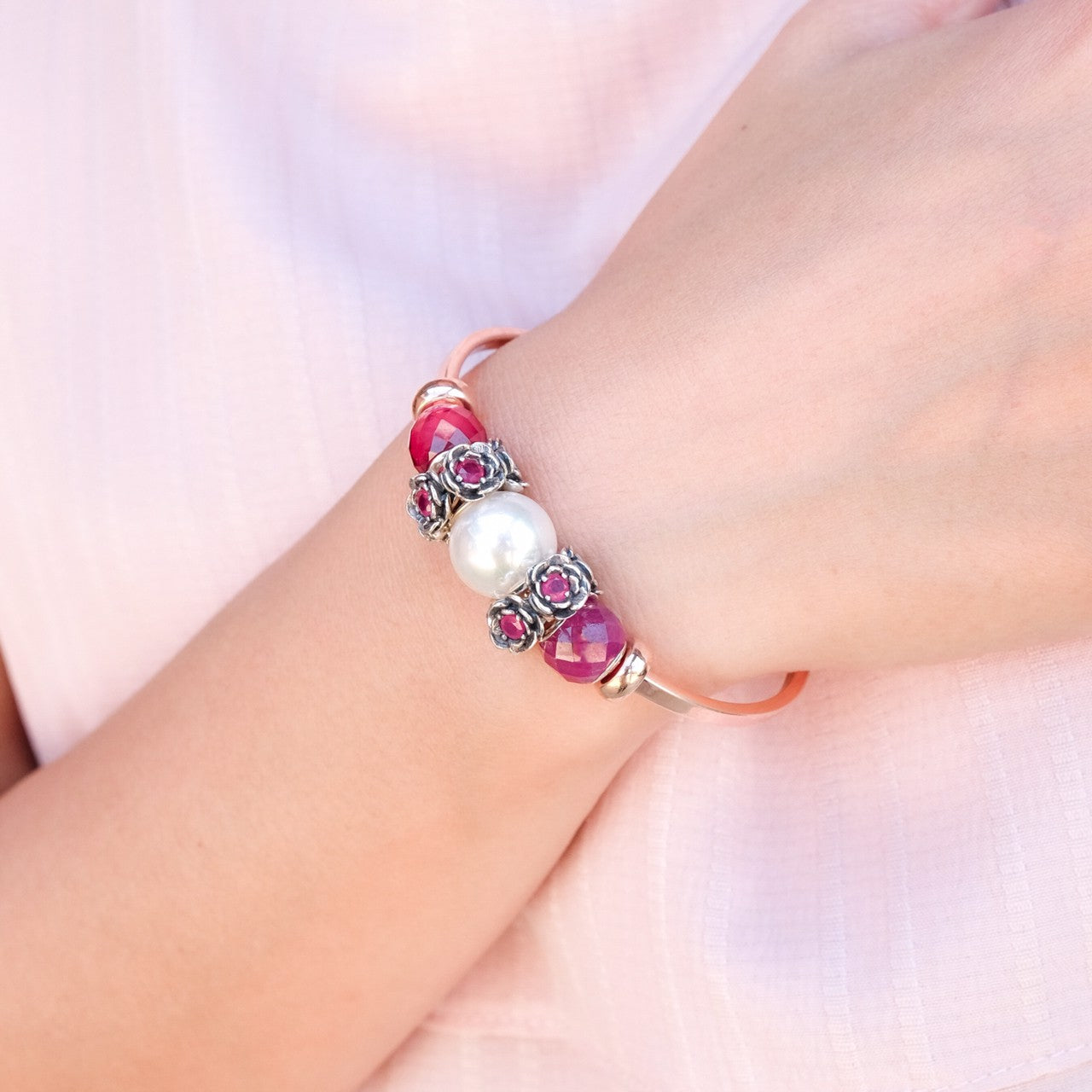 A Pair of Camelia Flower Ruby Spacer
