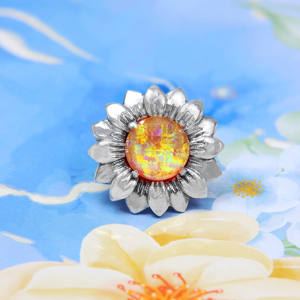 Opalite Orange Flower Stopper Charm