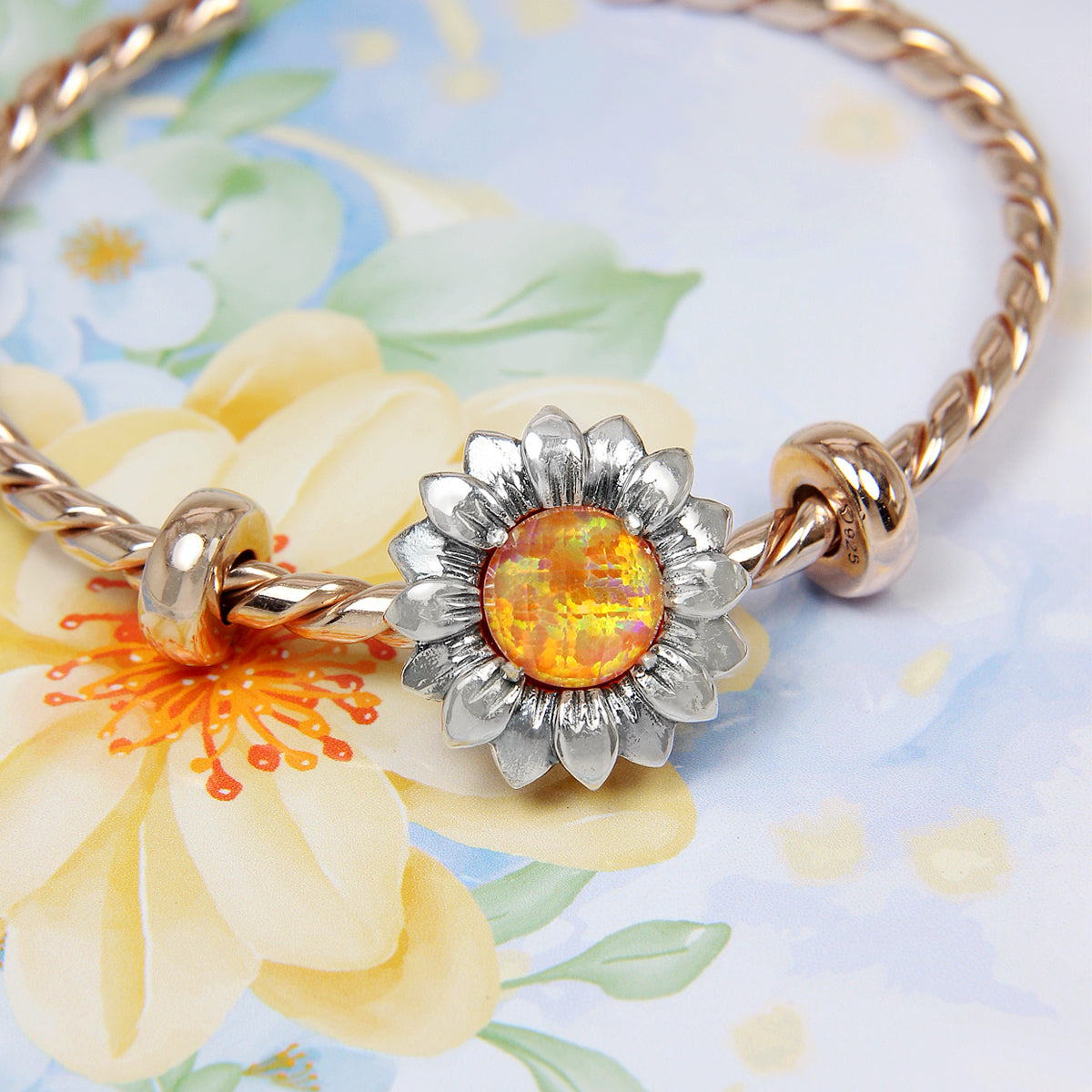 Opalite Orange Flower Stopper Charm