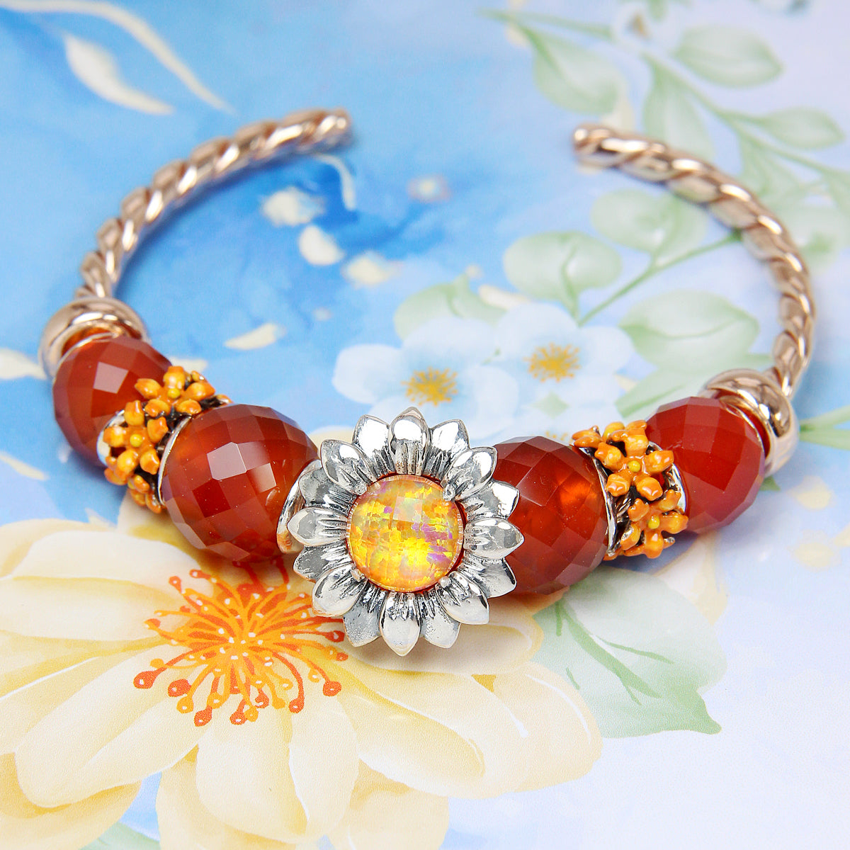 Opalite Orange Flower Stopper Charm