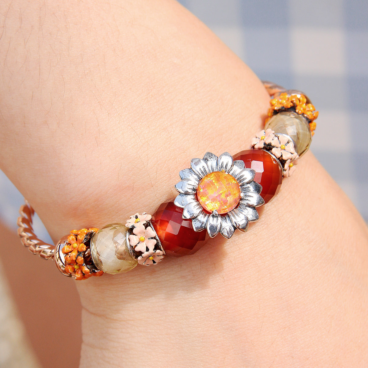 Opalite Orange Flower Stopper Charm