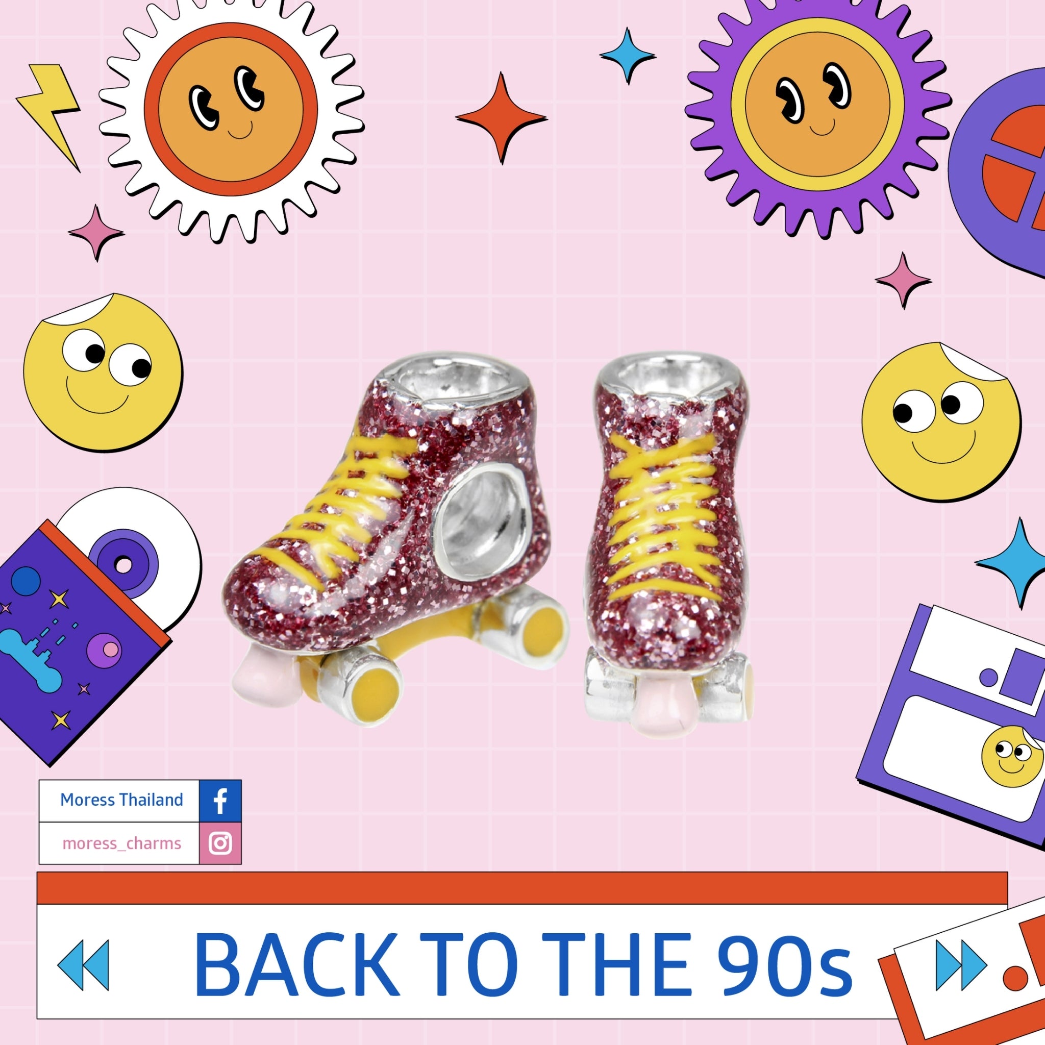Glitter PINK Roller Skate Bead