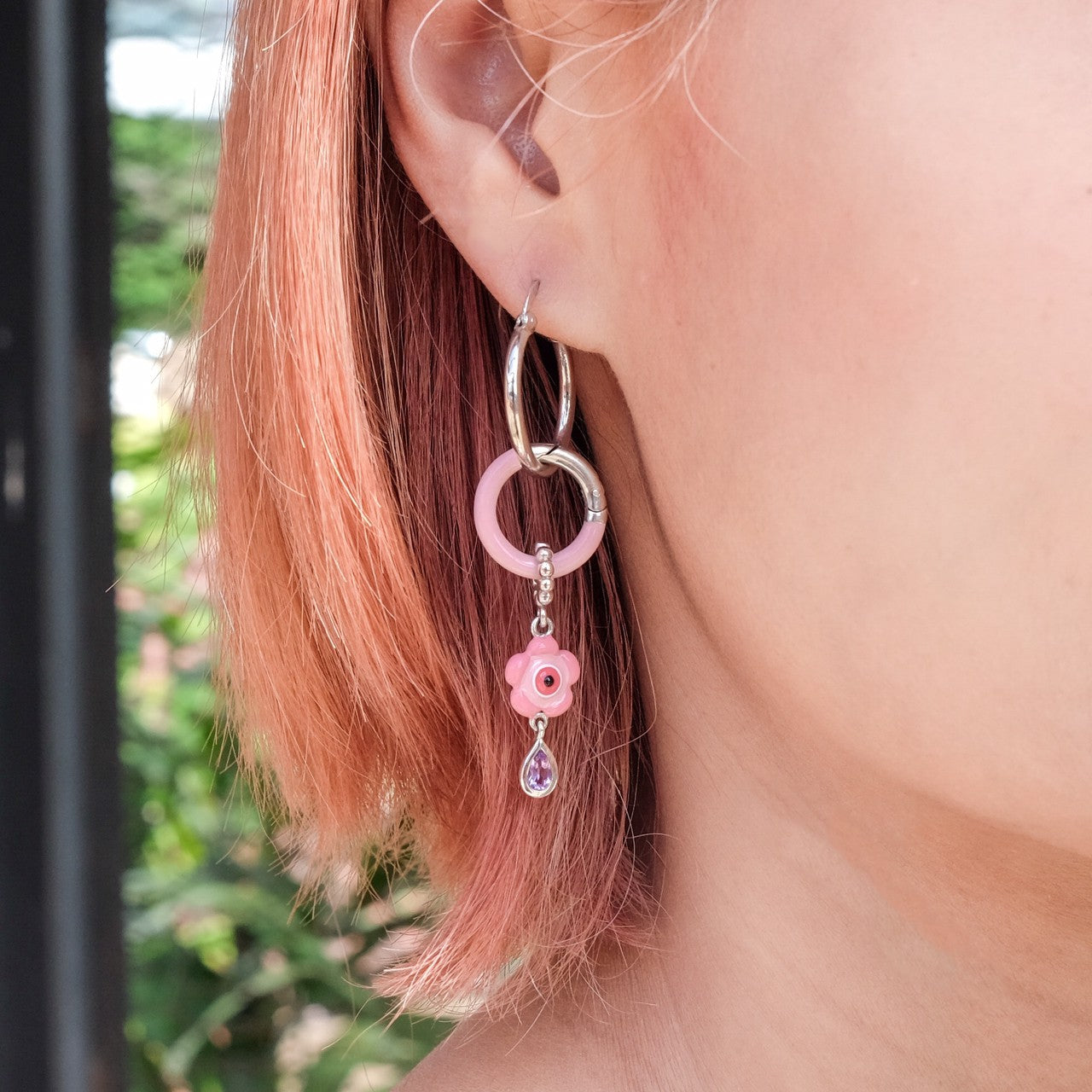 Pink Evil Eye Earrings Set