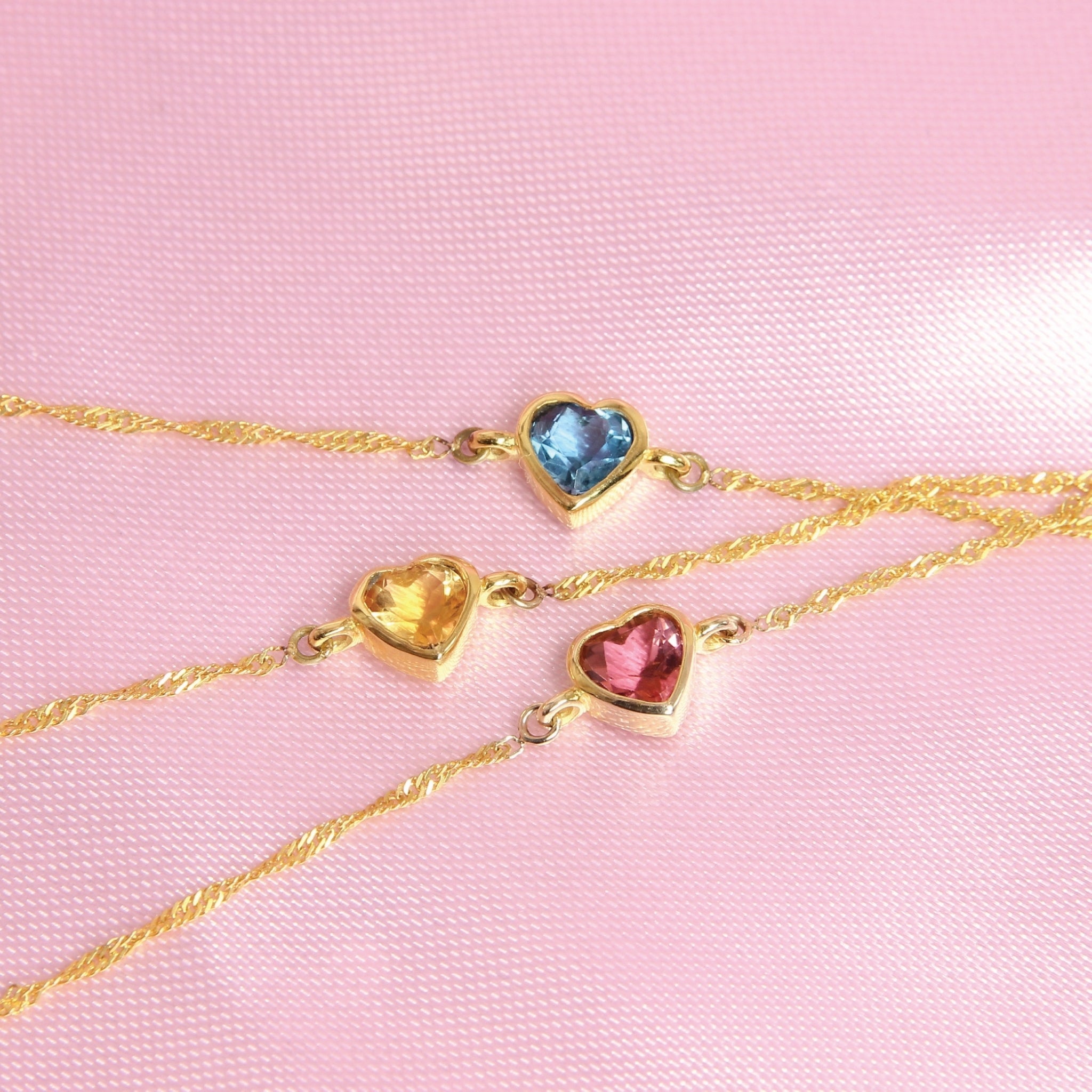Heart: Solid 9K Gold Bracelet with Genuine Gemstones
