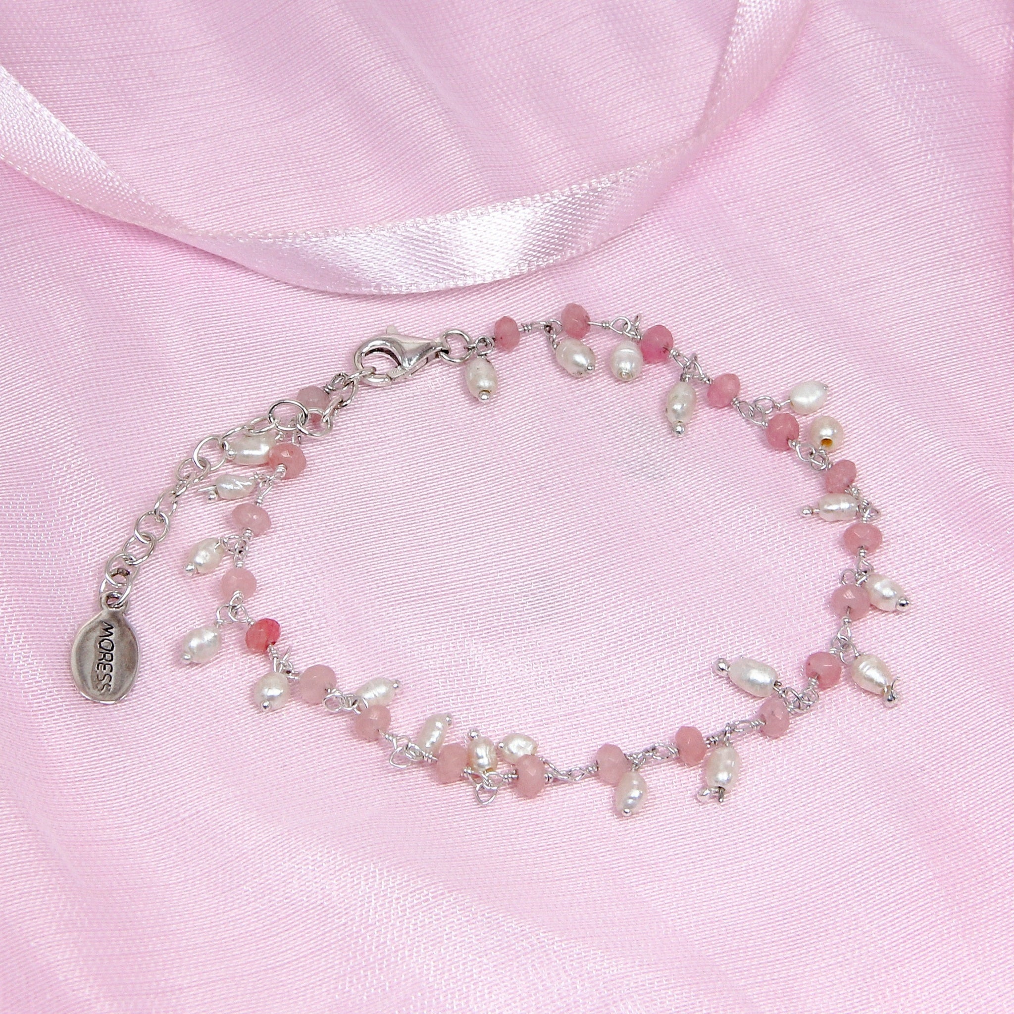 Ornament Bracelet with Pink Chalcedony and Pearl