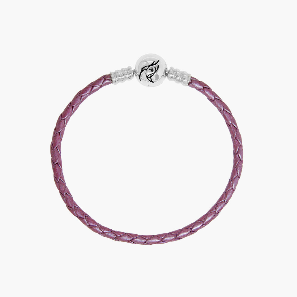 Authentic PANDORA Silver/ Purple Braided Leather Bracelet - Size 19 cm